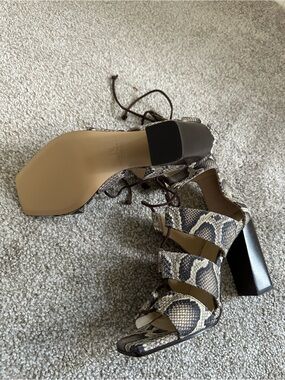 Banana Republic Python-Print Leather Block Heel Gladiator Sandals